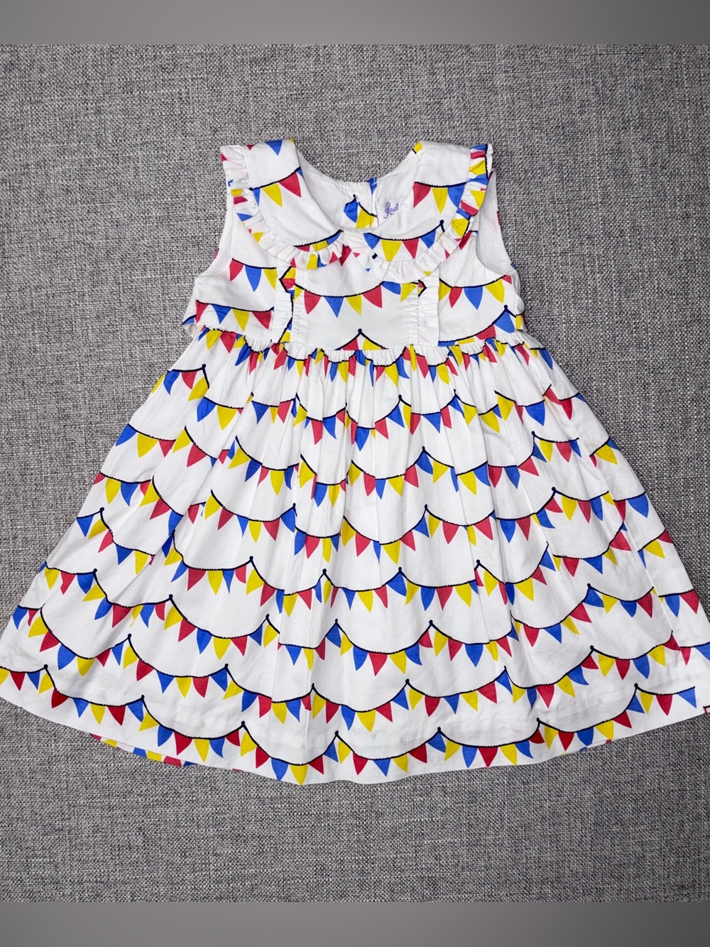 Rachel Riley White Dress with Red, Blue & Yellow Bunting